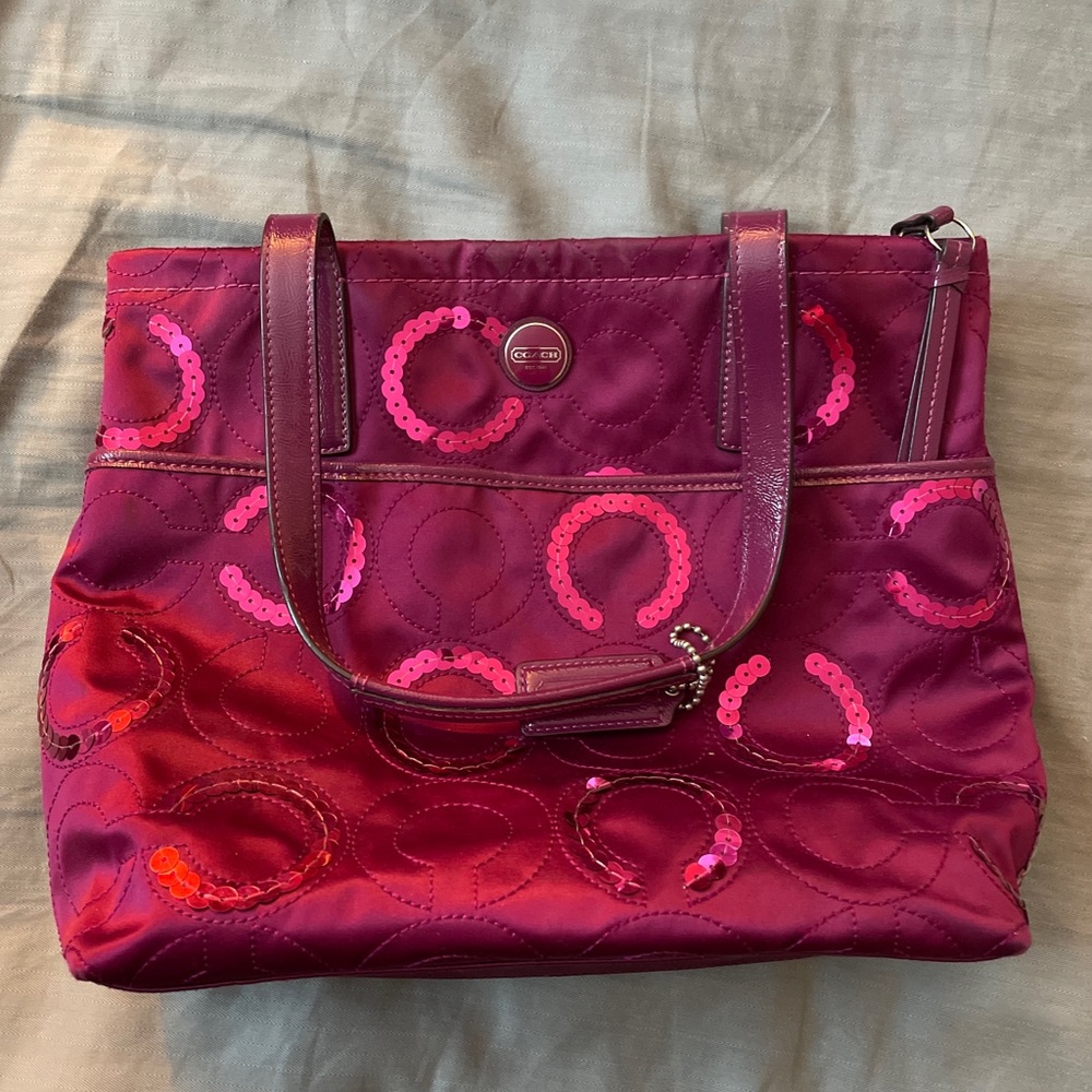 Authentic Coach signature C sequin satin purse